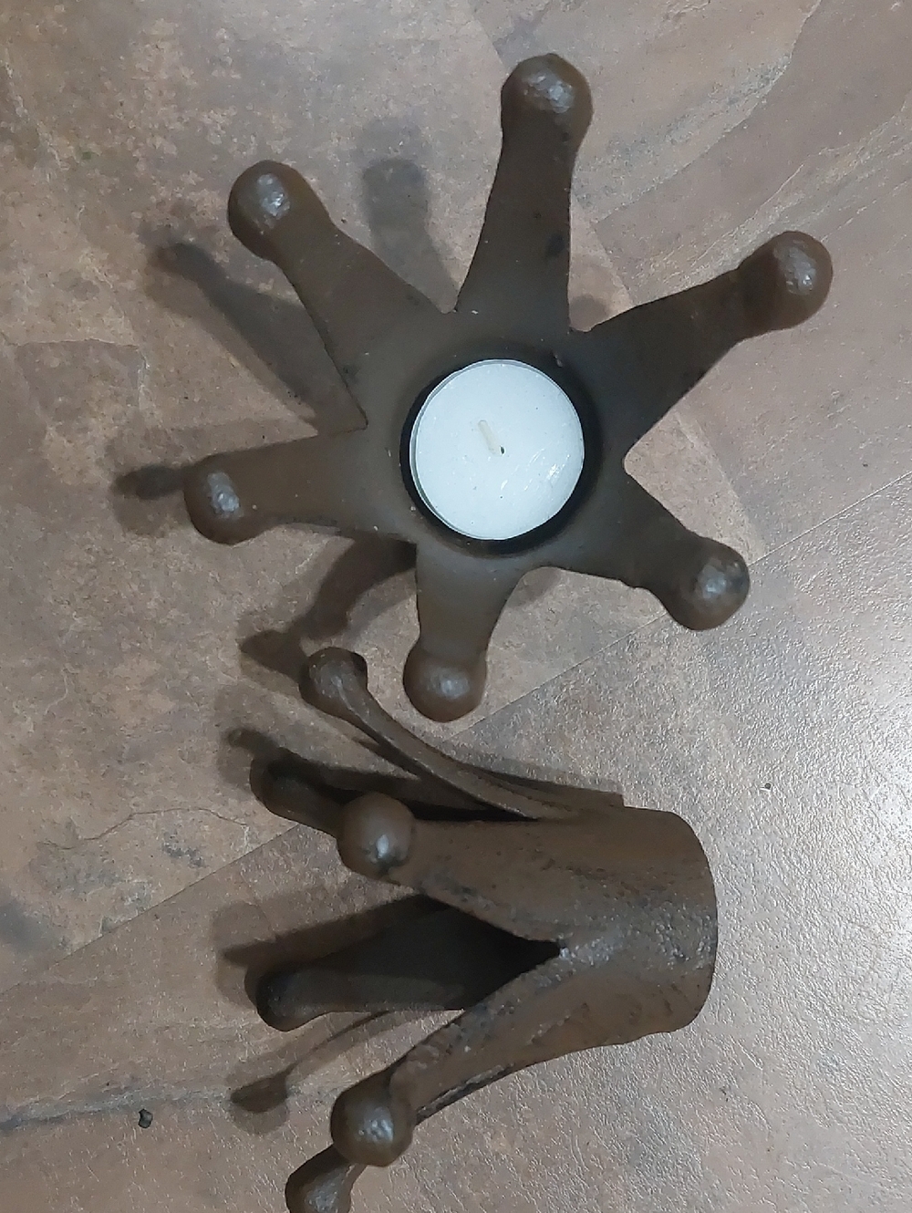 Decorative Metal Crown Tea Light Holders - Brown Cast Iron
